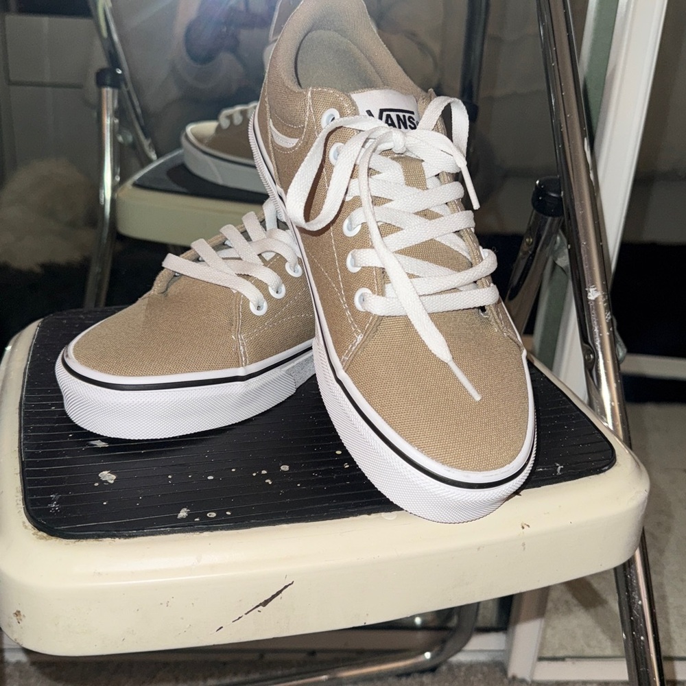 Vans Tan Canvas Sneakers with White Laces